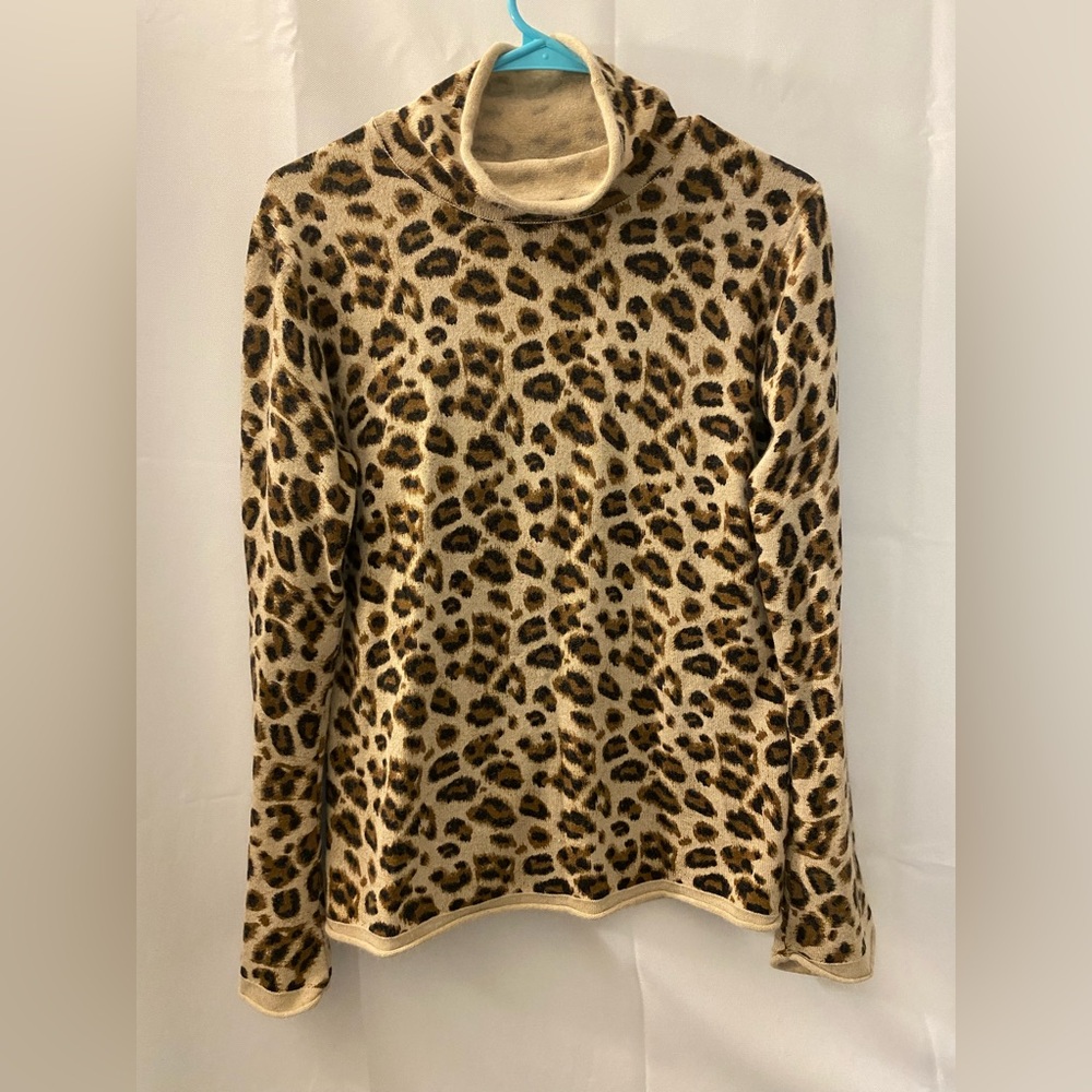 Tracy M Animal Print Turtleneck Sweater - Tan and Brown Silk & Angora blend